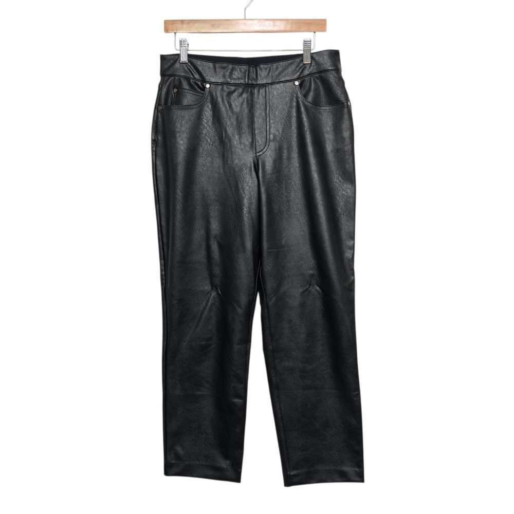 Spanx Faux Leather Pants Womens Size‎ Large Black Straight Leg High Rise